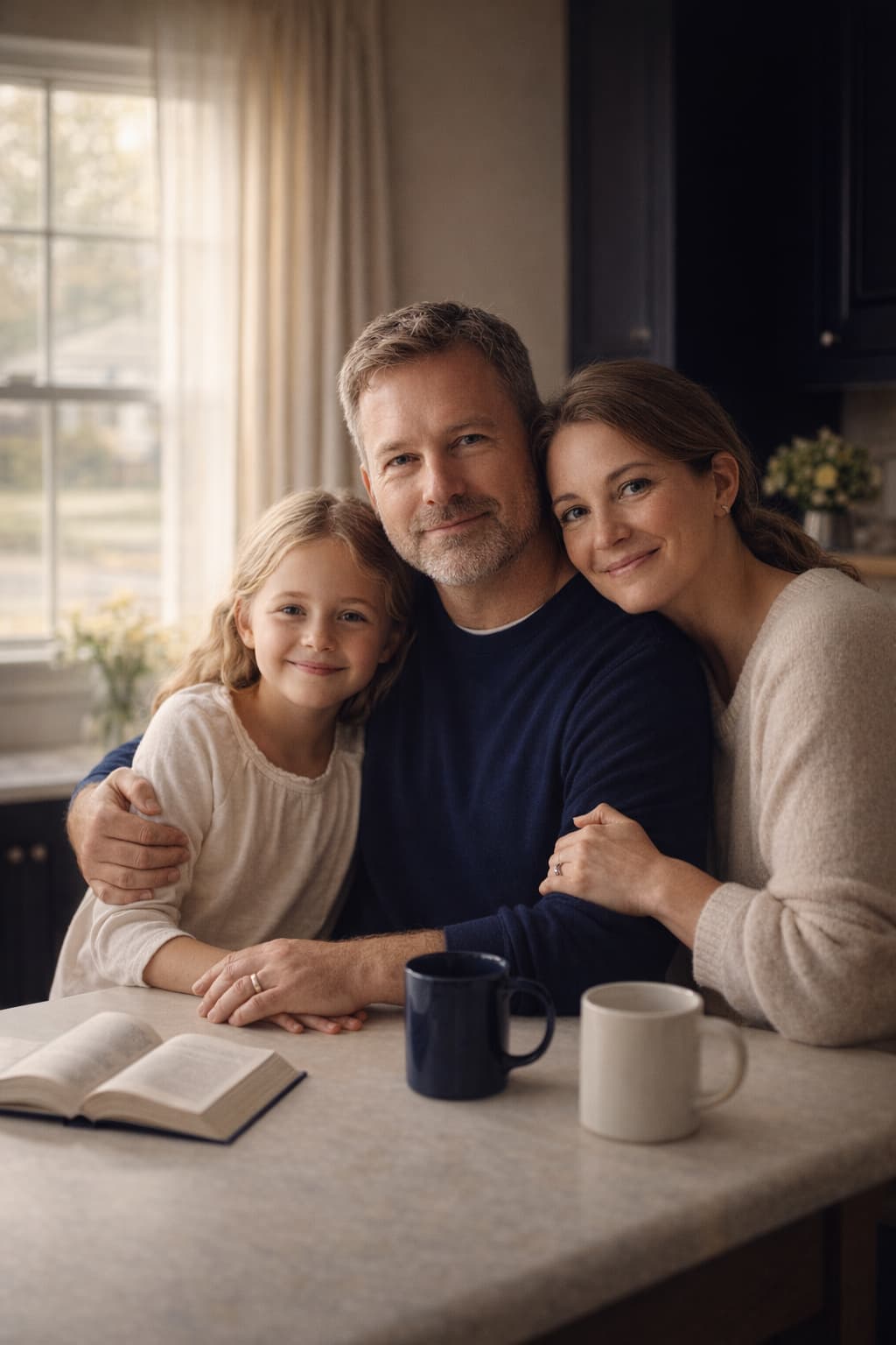 A warm family moment at the kitchen table — the kind of life worth protecting with the right insurance plan.